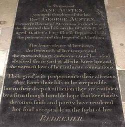 Jane Austen's gravestone at Winchester Cathedral