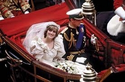Prince Charles and Princess Diana in their Royal wedding carriage (1981)